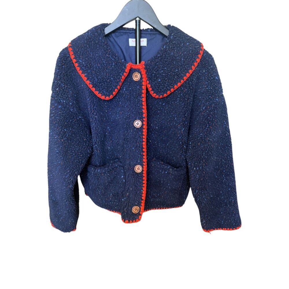 Buttermelon Midnight Blue & Berry Red Sherpa Jacket Coquette Size Small